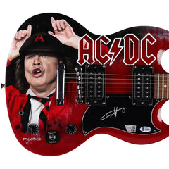 Angus Young AC/DC Autographed Red Epiphone Guitar - Art by David Arrigo - Fanatics Authenticated