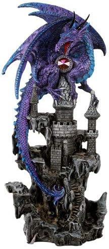 Pacific Giftware Guardian Dragon Protecting Castle with Rhinestone Rock Crystal Tabletop Decor Collectible Figurine Gift (11.75" Purple)