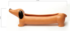 Kikkerland Daisy The Dachshund Dog Planter, Porcelain Dog Pot Planter, Orange/Brown