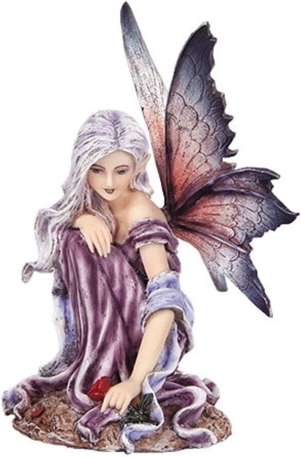 Pacific Giftware 5.25 Inch Fairyland Purple Winged Fairy with Red Rose Statue Figurine