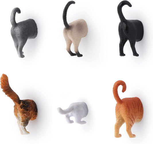 Kikkerland Magnetic Funny Cat Butt Refrigerator Decorative Magnets, Set of 6