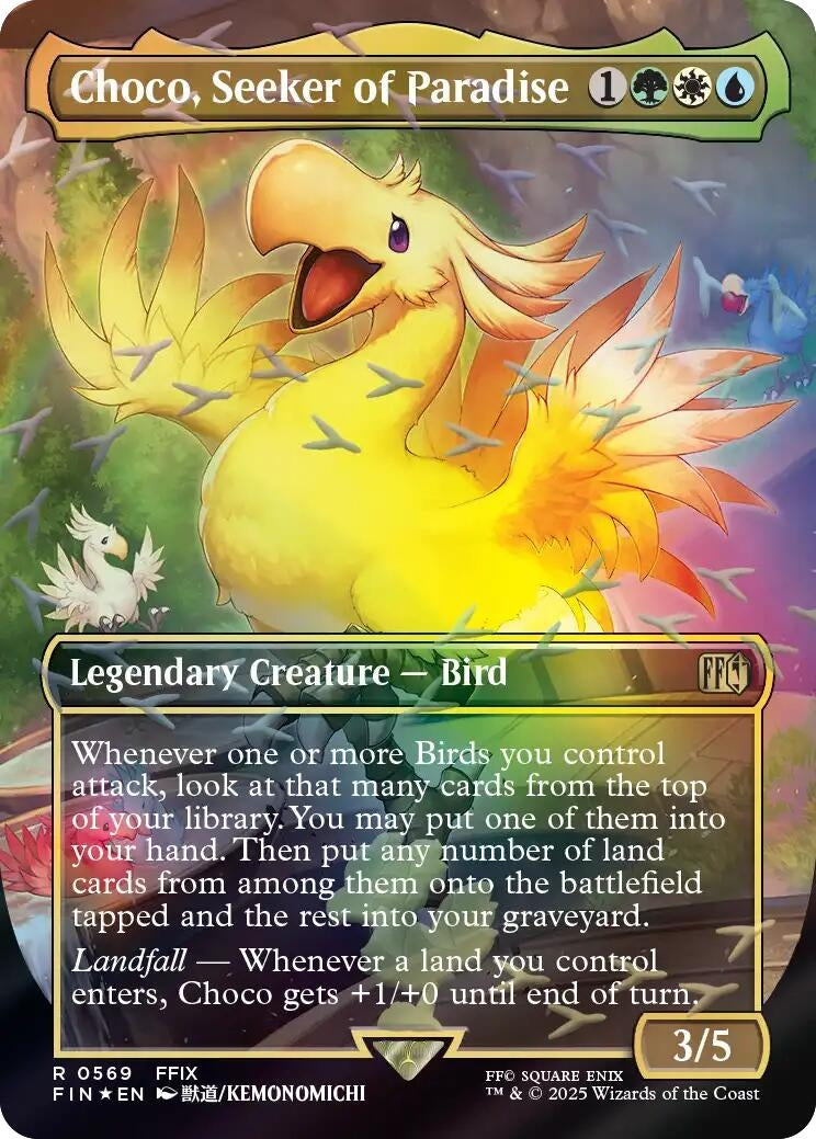 Image for Choco, Seeker of Paradise (Borderless) (Chocobo Track Foil) (569) (FIN) - Magic: The Gathering