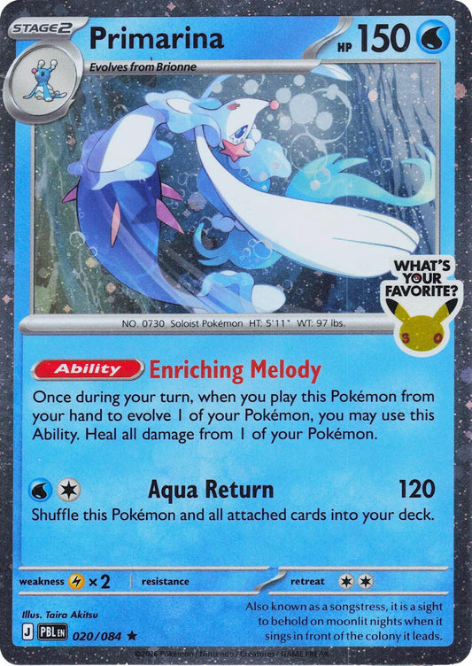 Image for Primarina - 020/084 (What's Your Favorite Stamp) (020/084) (MCAP) - Pokemon