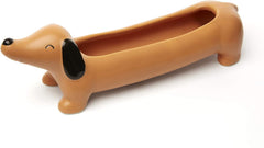 Kikkerland Daisy The Dachshund Dog Planter, Porcelain Dog Pot Planter, Orange/Brown