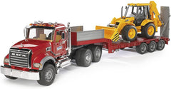 Bruder Toys - Mack Granite Flatbed Truck with JCB Loader Backhoe