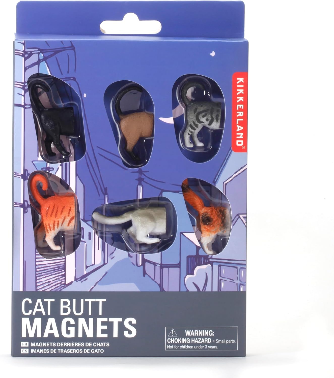 Kikkerland Magnetic Funny Cat Butt Refrigerator Decorative Magnets, Set of 6