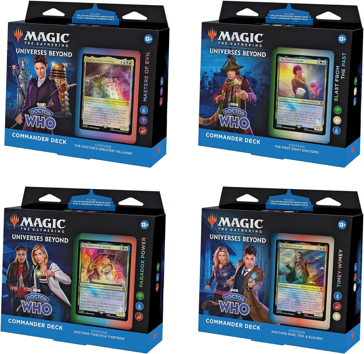 MTG Doctor Who Commander Deck Bundle – Includes All 4 Decks (1 Masters of Evil, 1 Blast from The Past, 1 Timey-Wimey, and 1 Paradox Power Deck Set)