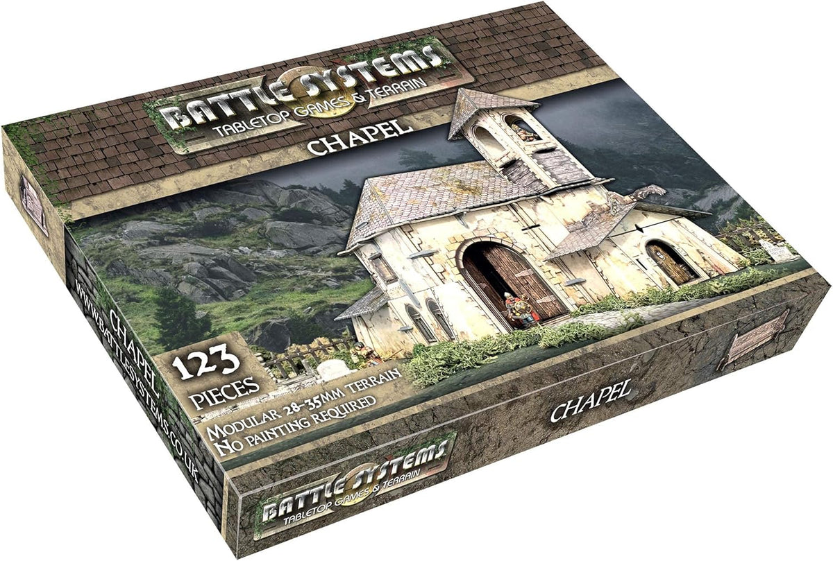Battle Systems – Modular Fantasy Scenery – Perfect for Roleplaying and Wargames - Multi Level Tabletop Terrain for 28mm Miniatures – Colour Printed Model Diorama – DnD Warhammer (Chapel)