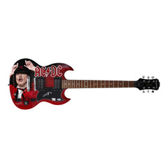 Angus Young AC/DC Autographed Red Epiphone Guitar - Art by David Arrigo - Fanatics Authenticated