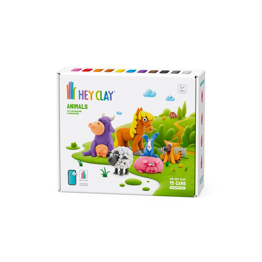 HEY CLAY Set - Colourful Modeling Air Dry Clay Kit for Kids (Animals)