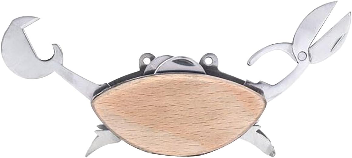Kikkerland Stainless Steel Beechwood Crab Compact EDC Multi Tool - 6 Tools