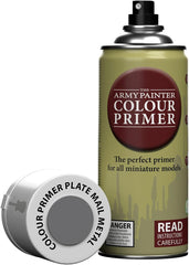 The Army Painter Color Primer Spray Paint, Plate Mail Metal, 400ml, 13.5oz - Acrylic Spray Undercoat for Miniature Painting - Spray Primer for Plastic Miniatures