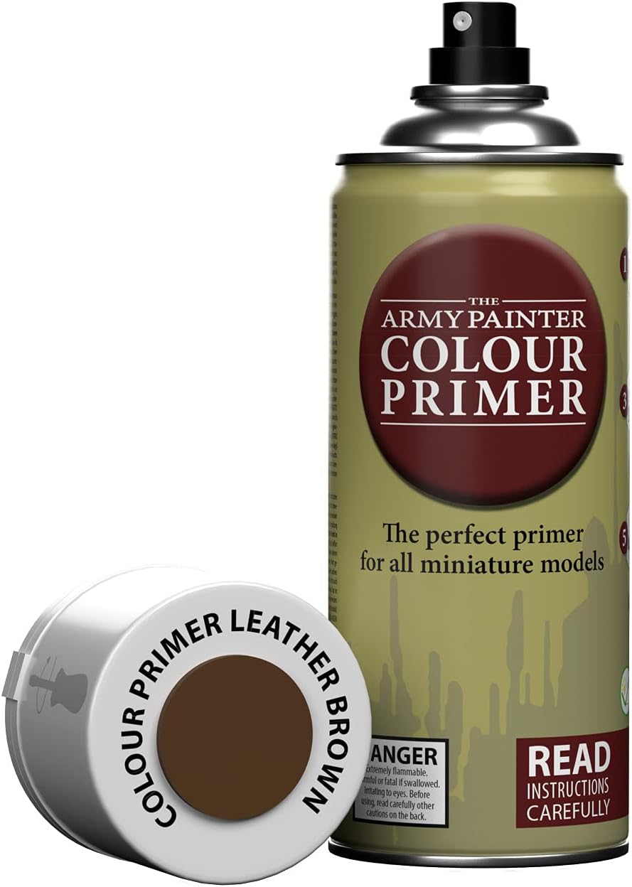 The Army Painter Color Primer Spray Paint, Leather Brown, 400ml, 13.5oz - Acrylic Spray Undercoat for Miniature Painting - Spray Primer for Plastic Miniatures