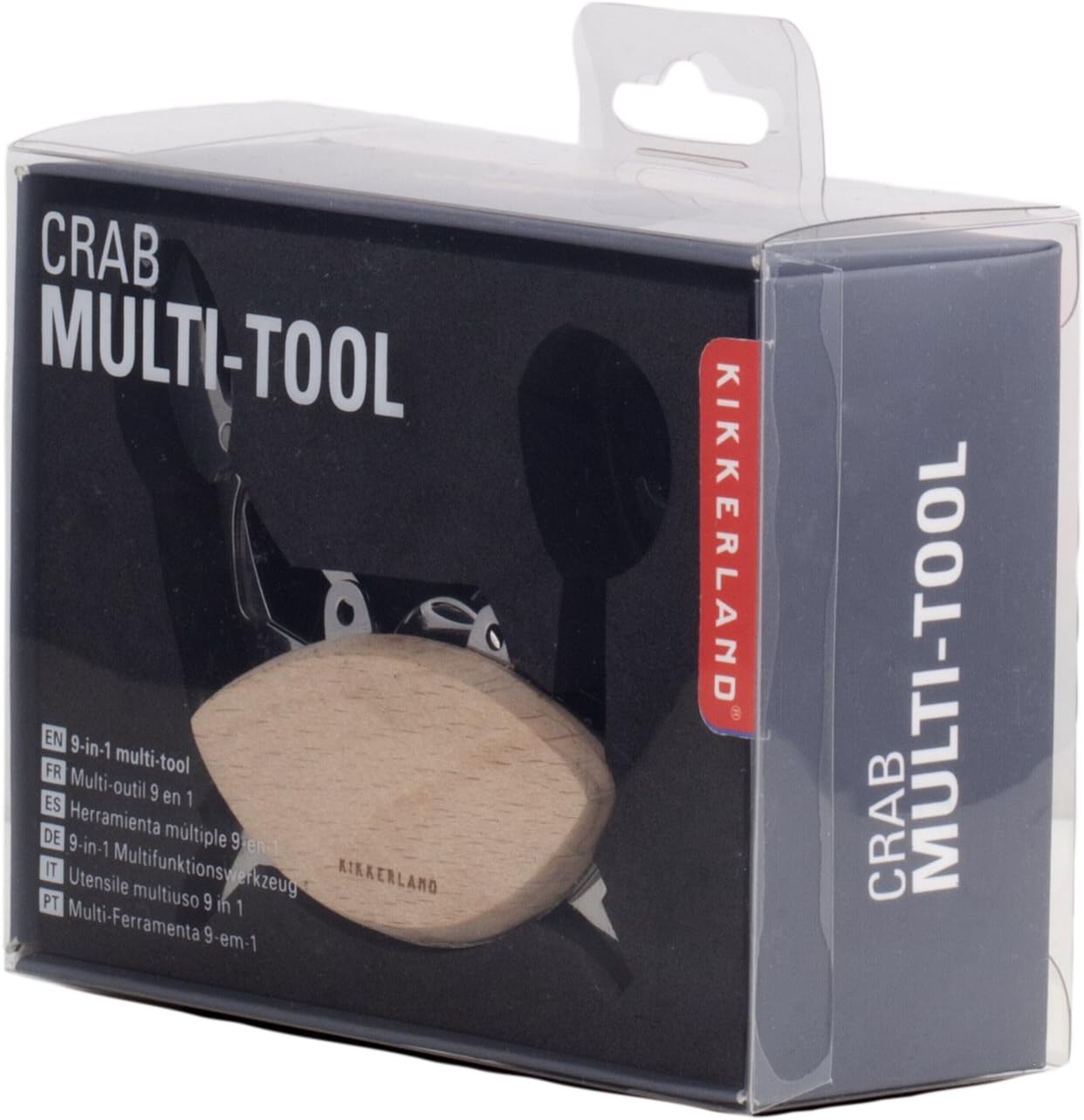 Kikkerland Stainless Steel Beechwood Crab Compact EDC Multi Tool - 6 Tools