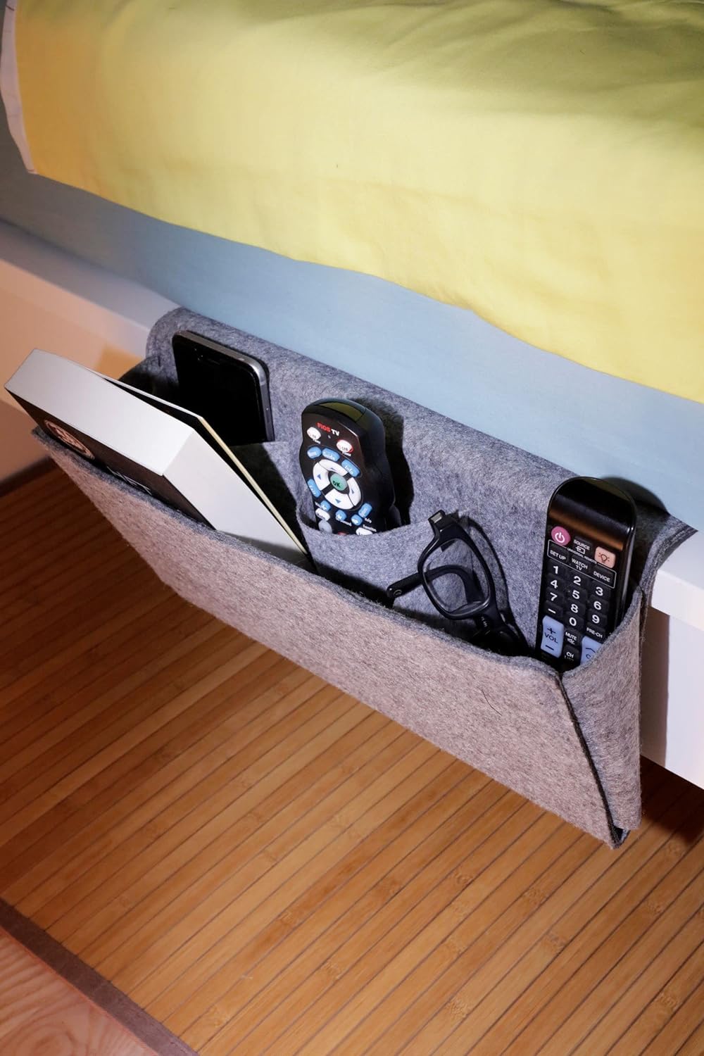 Kikkerland Grey Felt Bedside Pocket Caddy Single