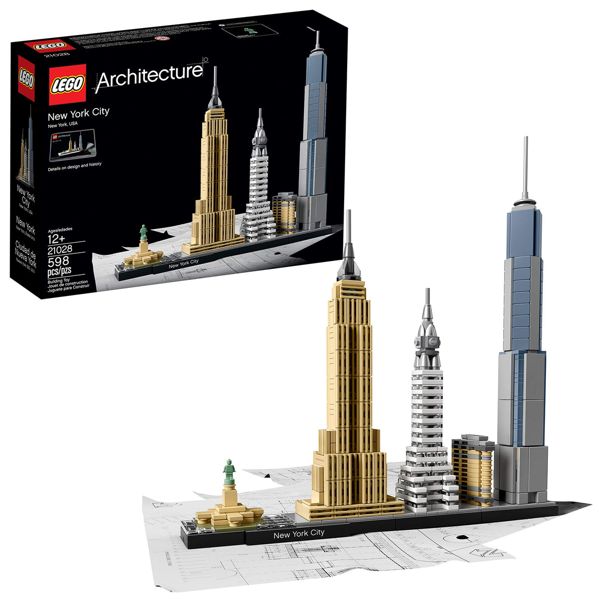 lego architecture new york city 21028, build it yourself new york skyline model kit for adults and kids (598 pieces),multicolor