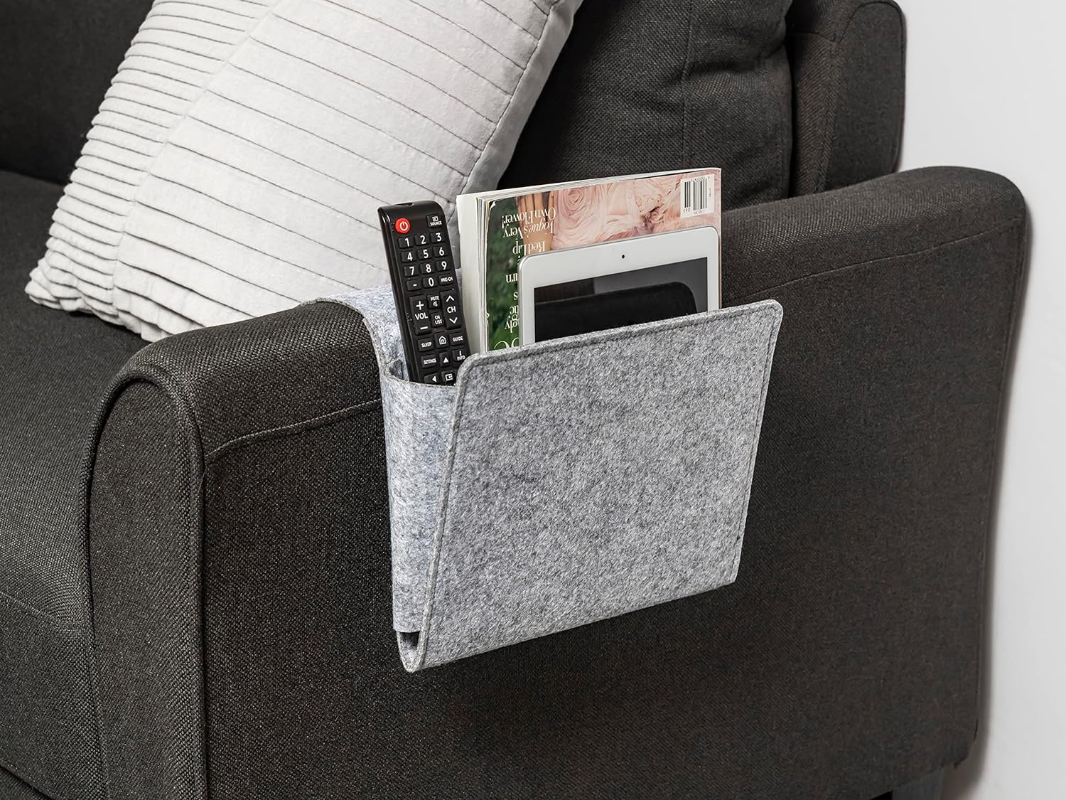 Kikkerland Grey Felt Bedside Pocket Caddy Single