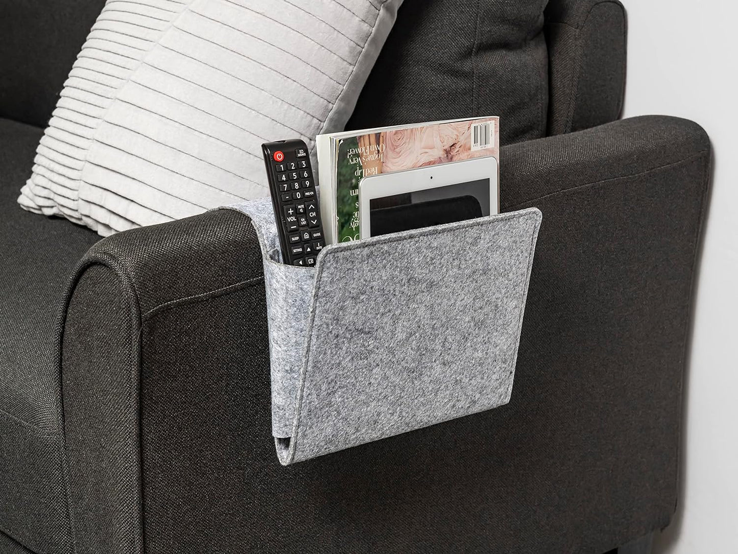 Kikkerland Grey Felt Bedside Pocket Caddy Single