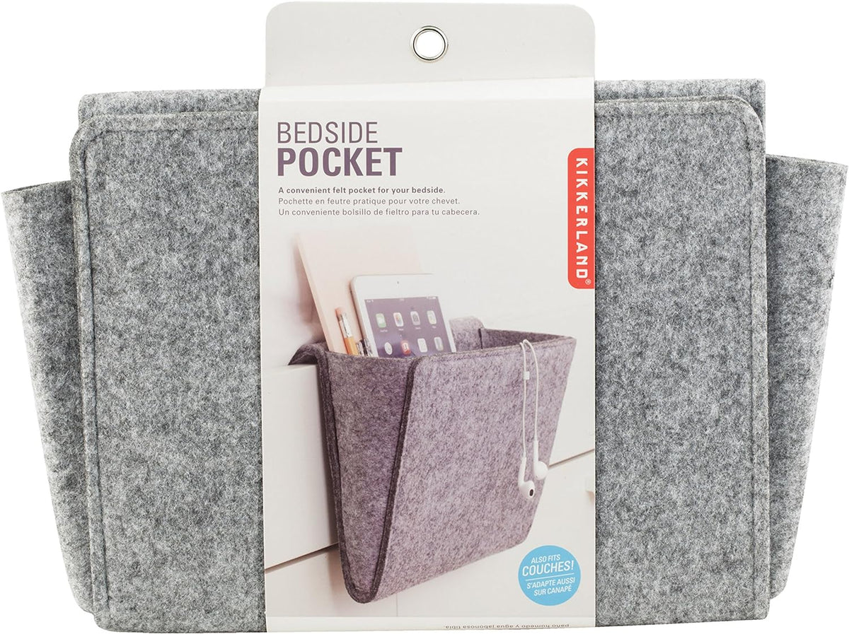 Kikkerland Grey Felt Bedside Pocket Caddy Single